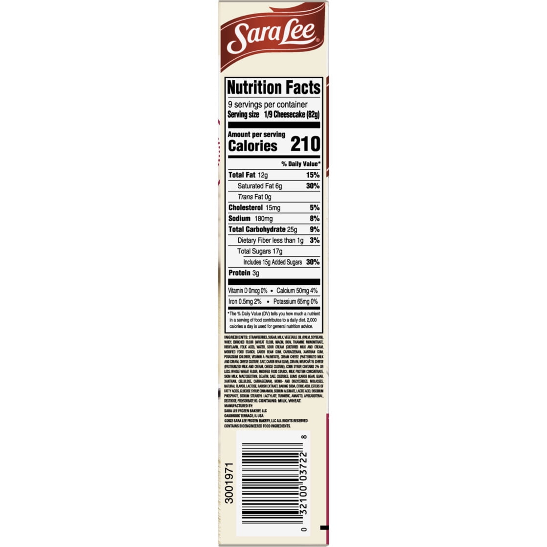 Sara Lee® French Style Strawberry Cheesecake, Frozen, 7", 26oz