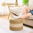thumbnail image 3 of Handwoven Natural Seagrass Round Ottoman, Rustic Boho Footrest Stool with Wooden Frame, Eco-Friendly Low Pouf Seat for Living Room, Bedroom & Meditation — No Assembly Required (Light Natural + Beige), 3 of 7