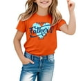 thumbnail image 4 of XUELUO Toddler Girls Tops & T-Shirts Summer Father's Day Letter Print Crew Neck Short Sleeve Loose Casual Fashion T Shirts Sportwear,Orange,3-4 Years, 4 of 4