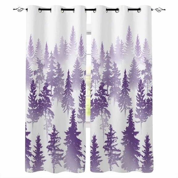 Fsddascl Purple Forest Blackout Curtains for Bedroom/Living Room, Thermal Insulated Kitchen Curtains, Contemporary Silhouette Abstract Art Grommet Darkening Window Treatment Drapes 52"x72"x2