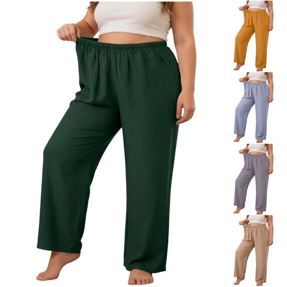 Zormilly Pajama Pants Women Plus Size Elastic High Waist Cotton Wide Leg Lounge Pants Casual Lightweight Sleepwear, XL-5XL