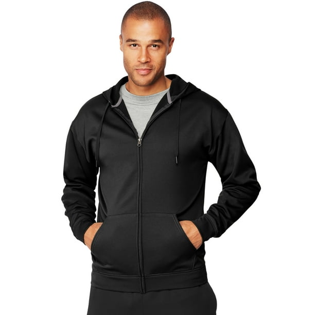 Hanes Mens Sport Performance Fleece Zip Up Hoodie, XL, Black 
