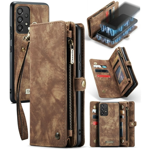 For Samsung Galaxy A53 5G Wallet Case,Multi-Functional Retro Leather Purse Flip Cover Zipper Wallet Case with Removable Card Slots Pocket & Detachable Wrist Strap Magnetic Phone Case, 5 Color