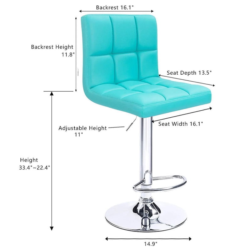 Lacoo Bar Stools Adjustable 360-Degree Swivel PU Leather Barstools with Back Set of 2, Blue