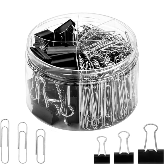 ATBXHZSZ 340 Count Binder Clips and Paper Clips  Set Office Supplies, Assorted Sizes, Black