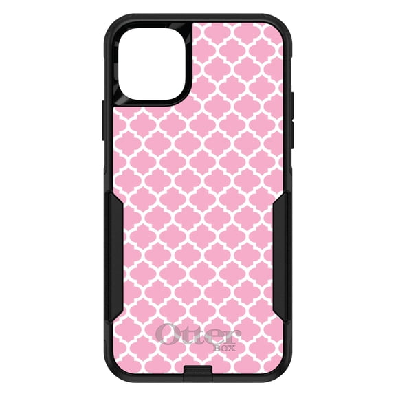 DistinctInk OtterBox Commuter Custom Case for Apple iPhone 15 (6.1" Screen) - Pink White Moroccan Lattice - Lightweight Grip