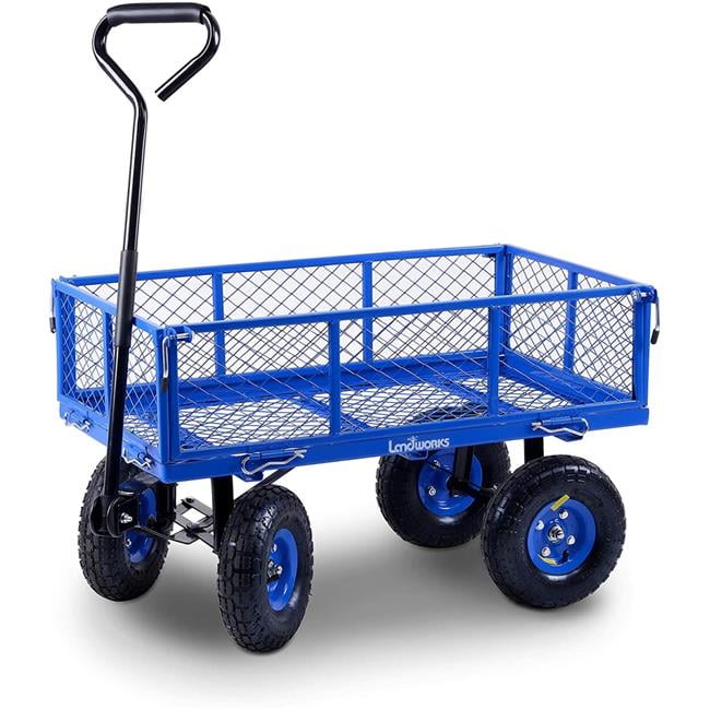 UK STOCK Cooshional Sturdy Steel Mesh Garden Trolley/Cart with Linier and 4 Big Wheels 300Kg Load Capacity Heavy Duty Garden Trolley Cart with Removable Folding Sides