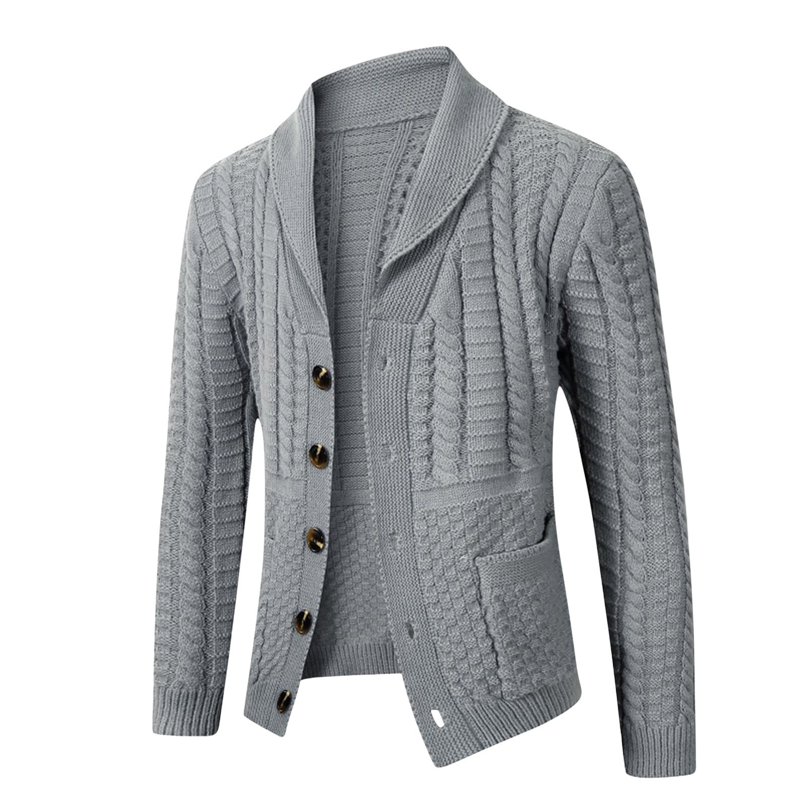 【MODERNIF】Cable Washable Collar Cardigan HaoXianJian Mens Shawl Collar Cardigan Sweater Cable Knit
