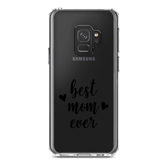 DistinctInk Clear Shockproof Hybrid Case for Samsung Galaxy S9 (5.8" Screen) - TPU Bumper Acrylic Back Tempered Glass Screen Protector - best mom ever - lowercase - hearts