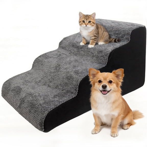 Dog Stairs for High Bed Sofa, 4-Step High Density Foam Pet Steps, Non-Slip Dog Ramp Stairs with Removable Washable Cover for Small Dogs, Senior Dogs, Injured Pets & Cats