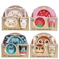 thumbnail image 1 of Five-piece Bamboo Fiber Children's Tableware Animals Pattern Kid Sets, 1 of 5