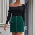 thumbnail image 6 of Fesfesfes Women Skirt Solid Color Zip Skirt Corduroy Short A-line Skirt Clothes Sale, 6 of 7
