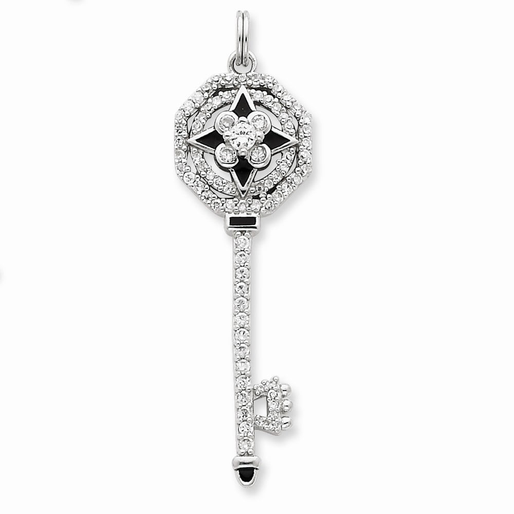 925 Sterling Silver Enameled Cubic Zirconia Cz Octagon Key Pendant Charm Necklace Fine Jewelry Gifts For Women For Her 