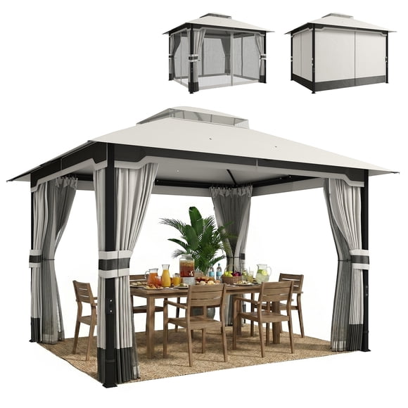 Outsunny 10' x 12' Patio Gazebo, Double Roof Outdoor Gazebo Canopy Shelter