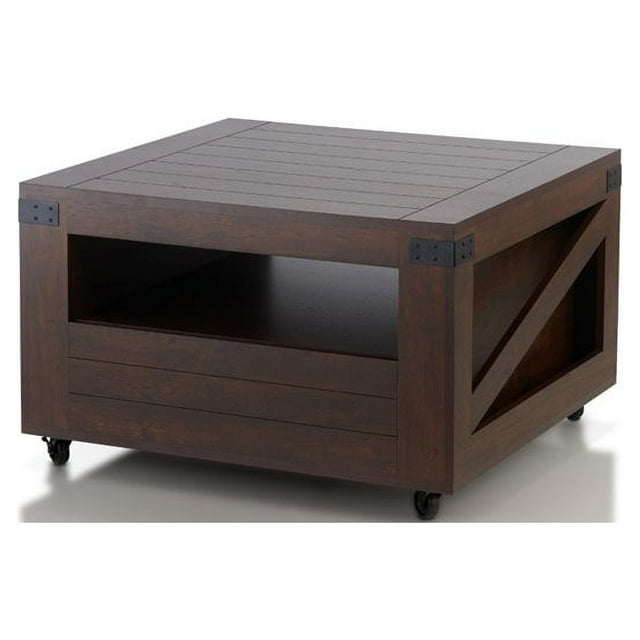 Bowery Hill Square Wood Storage Coffee Table in Vintage Walnut