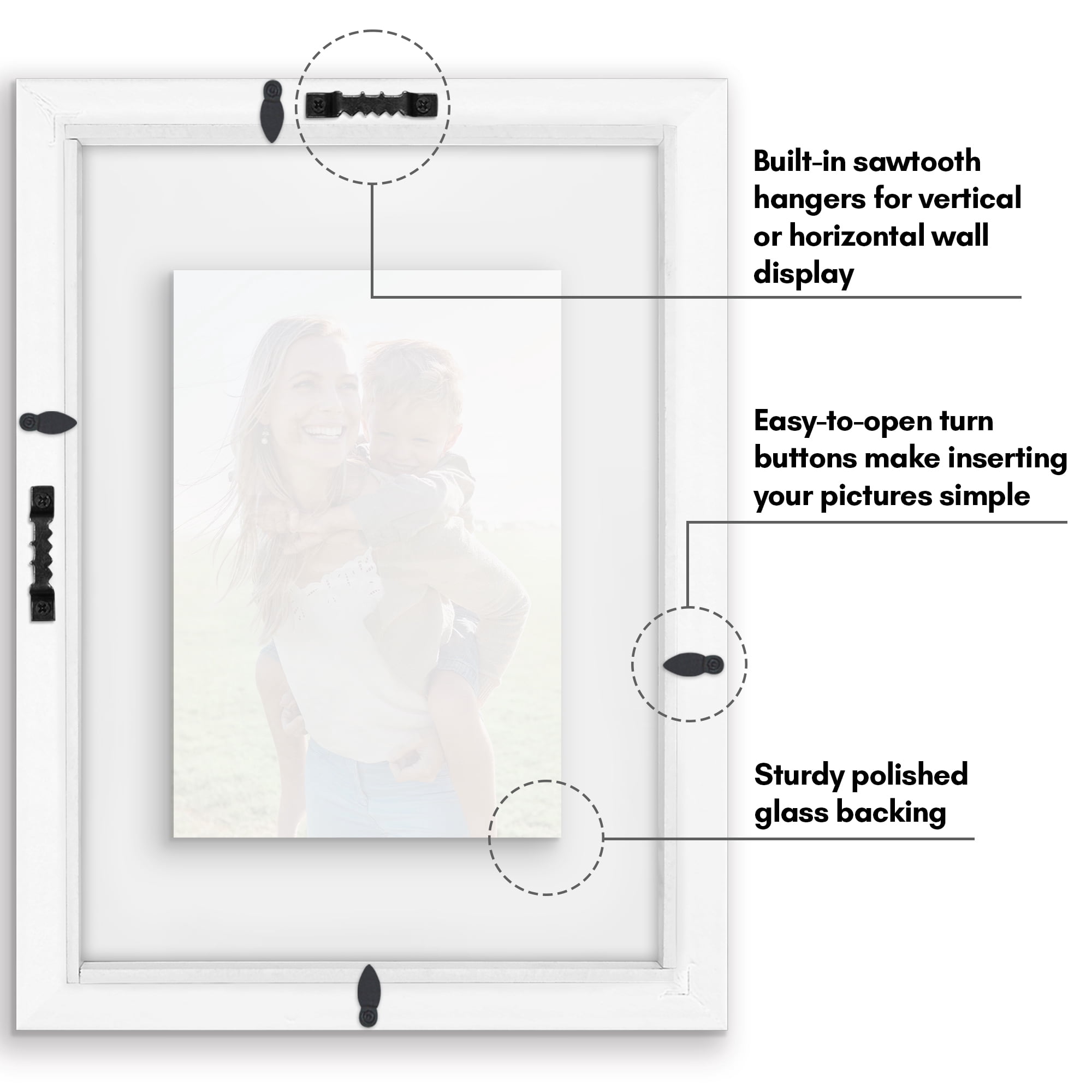 Americanflat 8.5x11 Picture Frame Floating Polished Crystal Clear Glass Display Photo Signature Float - White