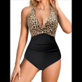 thumbnail image 3 of Trajes de Baño de una Pieza con Control de Abdomen para Mujer, Trajes de Baño Push Up con Cuello Halter Negro y Leopardo M, 3 of 7