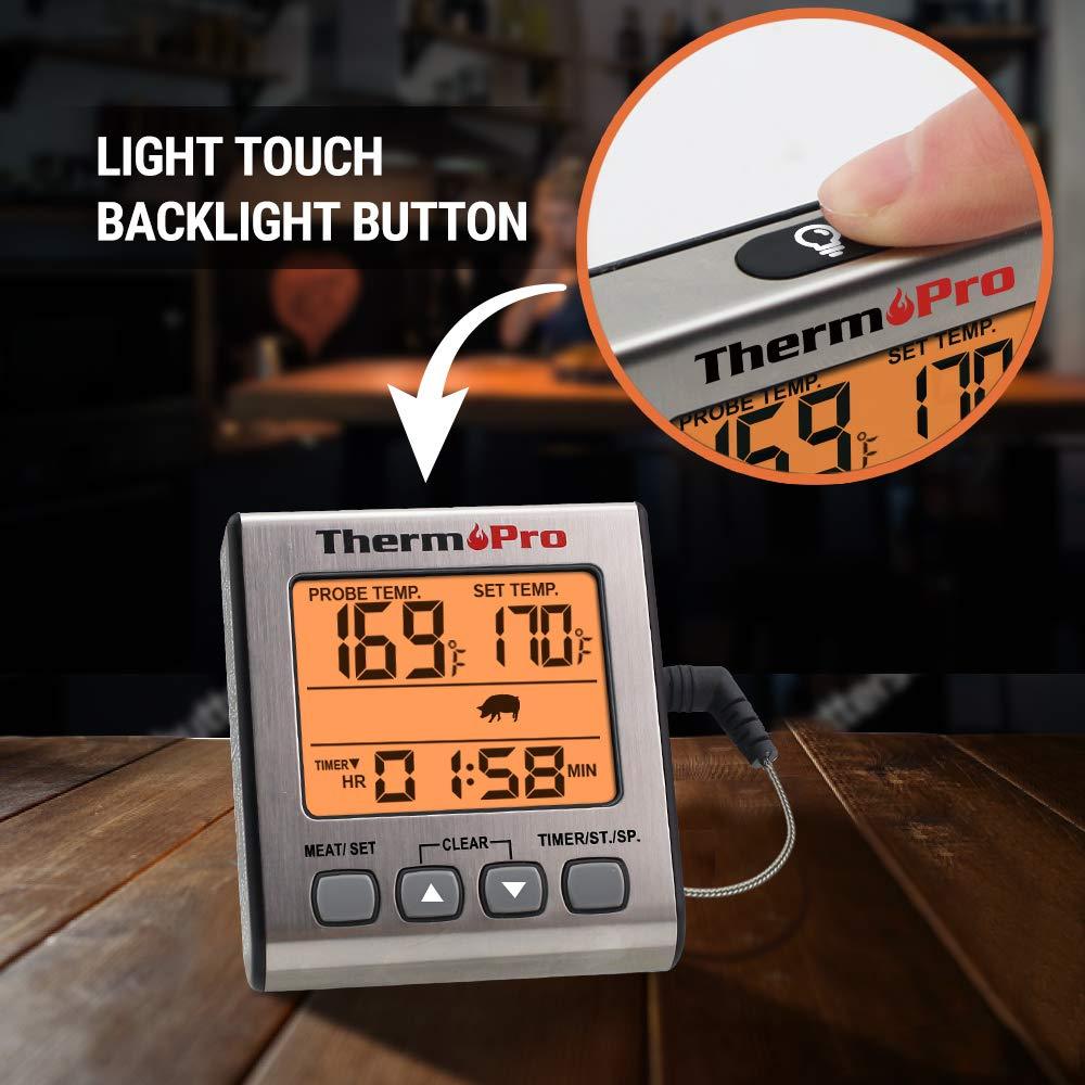 ThermoPro TP-16S Digital Meat Thermometer Accurate Candy Thermometer Smoker Cooking Food BBQ Thermometer for Grilling with Smart Cooking Timer Mode and Backlight - image 2 of 7