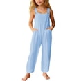 thumbnail image 2 of OOOUM Girls Wide Strap Jumpsuit Solid Sleeveless Overalls Side Pockets Loose Rompers For Kids 11-12 Years, 2 of 5