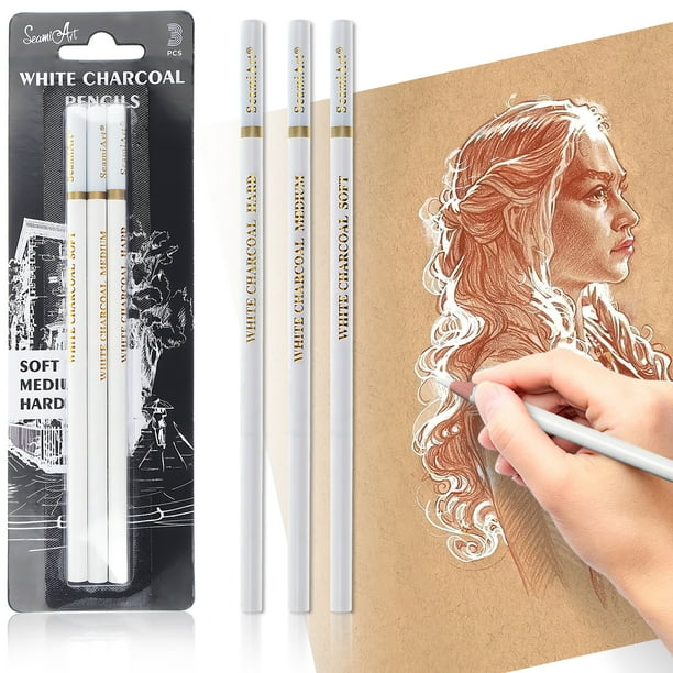 Lápices de dibujo Methold 3x blancos grado profesional escritura suave plomo duradero