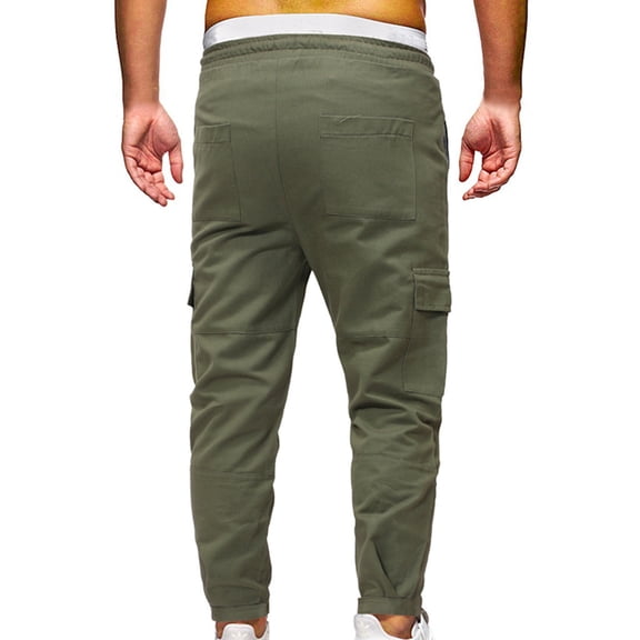 Ernkv Cargo Pants for Men High Waist Fashion Fall Winter Long Trousers Comfy Lounge Casual Soft Safety Full Pants with Pocket Solid Color Army Green M