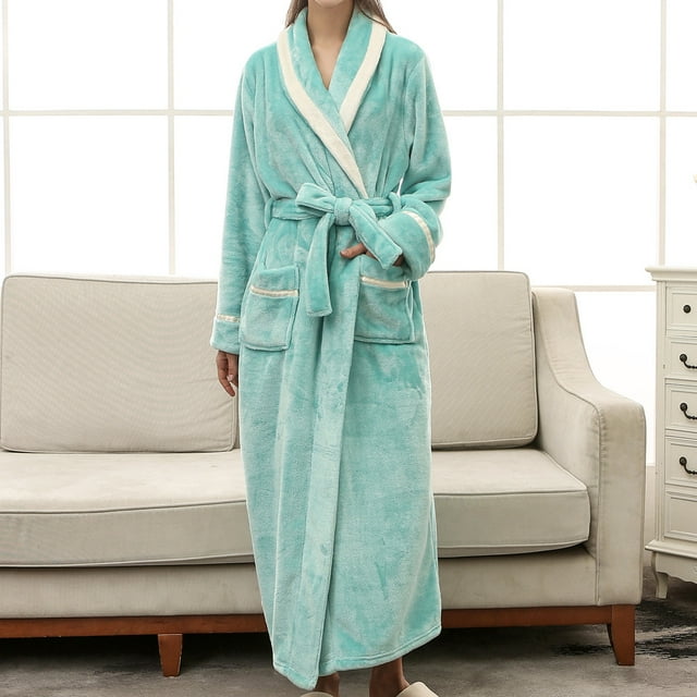 DPTALR Women's Winter Lengthened Bathrobe Splicing Home Clothes Long Sleeved Robe Coat