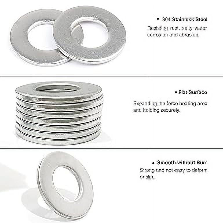 FASTENER TREE #8 x 3/8" Flat Washer 304 Stainless Steel SAE Washer for Screws Bolts 100 Pieces