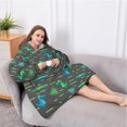 thumbnail image 5 of Oversized Wearable Blanket Hoodie,DarkGray Cartoon Crocodiles Pattern Sherpa Blanket Hoodie with Super Pockets,Super Warm Fuzzy Pullover for Women & Men, 5 of 6