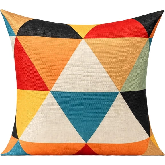 Outdoor Throw Pillow Covers 18x18 Set of 4 Boho Colorful Fun Mid Century Modern Home Décor Summer Fall Cushion Cases for Patio Furniture Couch Living Room,Geometric Yellow Orange