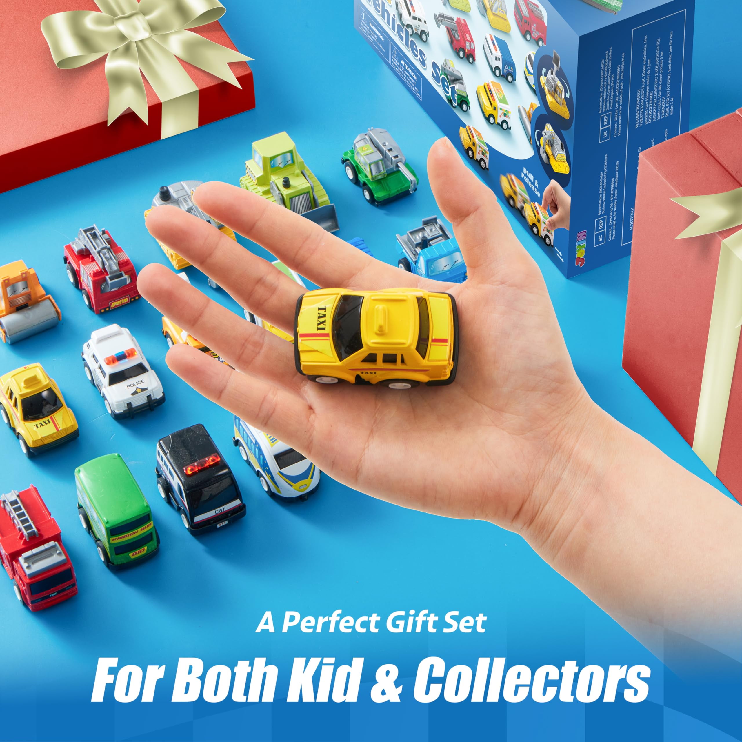 Joyfy 18 Pcs Friction Pull Back Play Car and Trucks Toy Vehicles