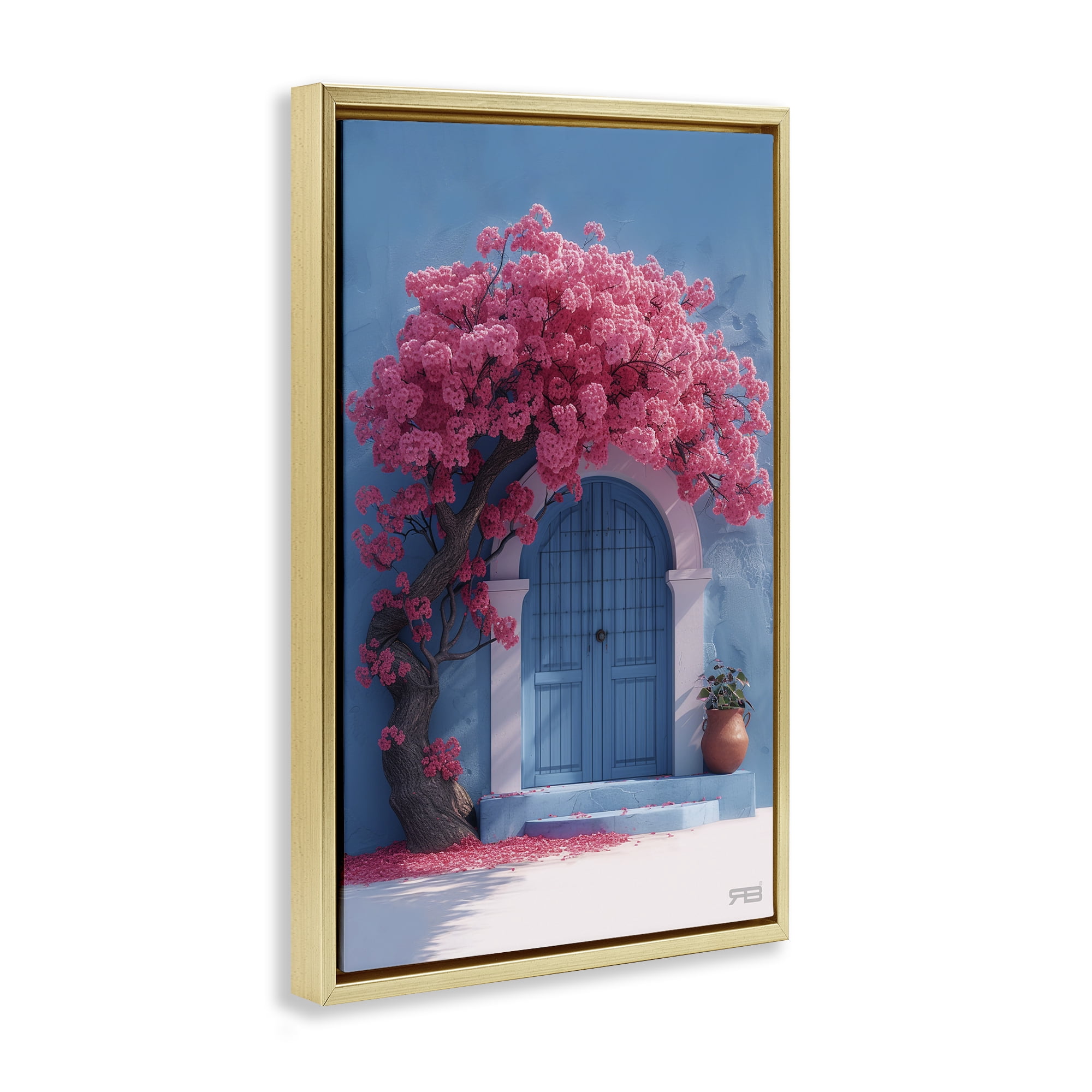 Stupell Industries Tree Circling Doorway Buildings & Architecture Painting Gold Floater Framed Canvas Art Print Wall Art, 17 x 25