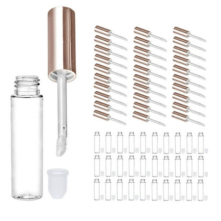 30 Plastic PET Lip Gloss Bottles 10ML Balm Container Clear Stopper Rose Gold
