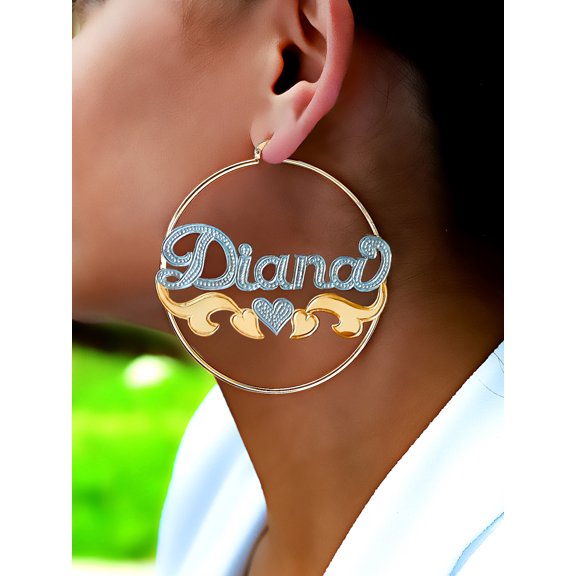 Personalized Hoop Name Earrings with Beading and Rhodium and Tail