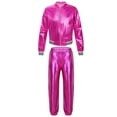 thumbnail image 3 of Alvivi Kids Boy Girl Jazz Hip Hop Dance Costume Shiny Metallic Long Sleeves Bomber Jacket and Pants Set Rose 6, 3 of 7