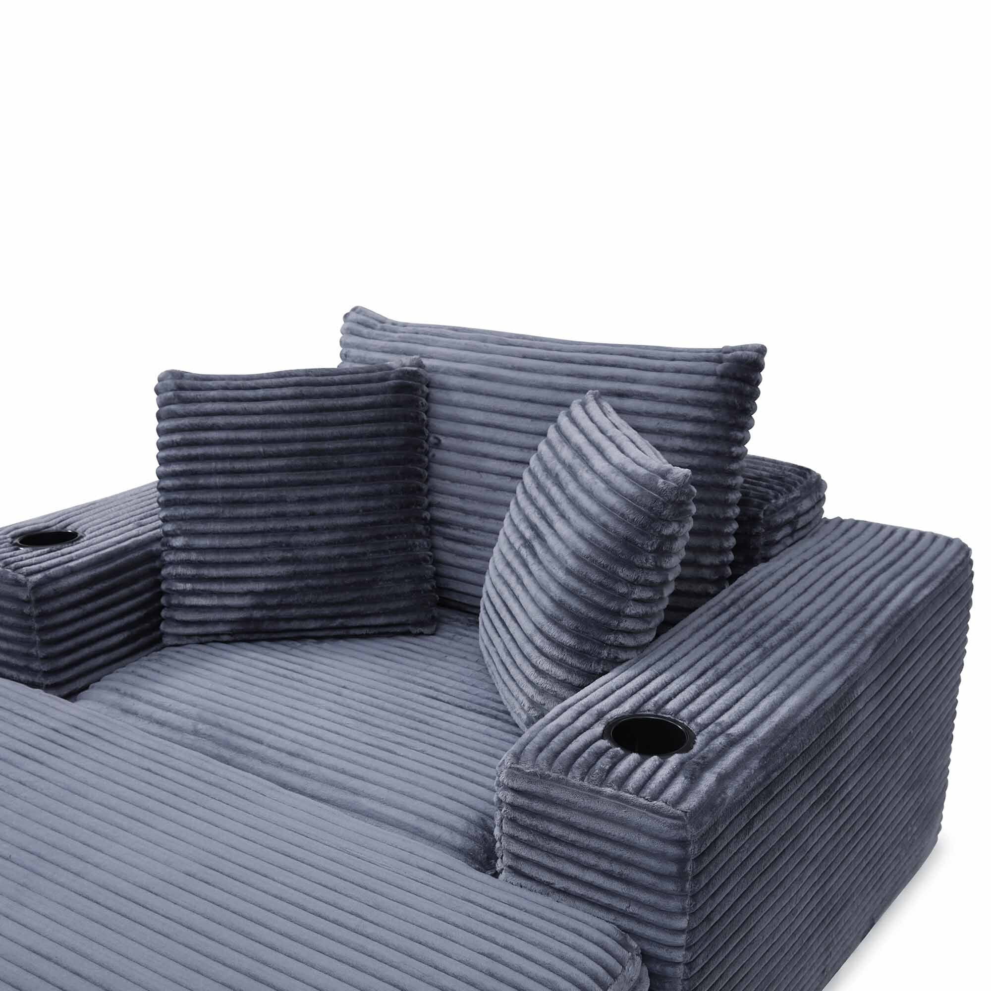 Lunale Boneless Chaise Lounge Chair with Ottoman, 52" Oversized 3-in-1 Convertible Sofa Chair for Living Room, Gray Corduroy