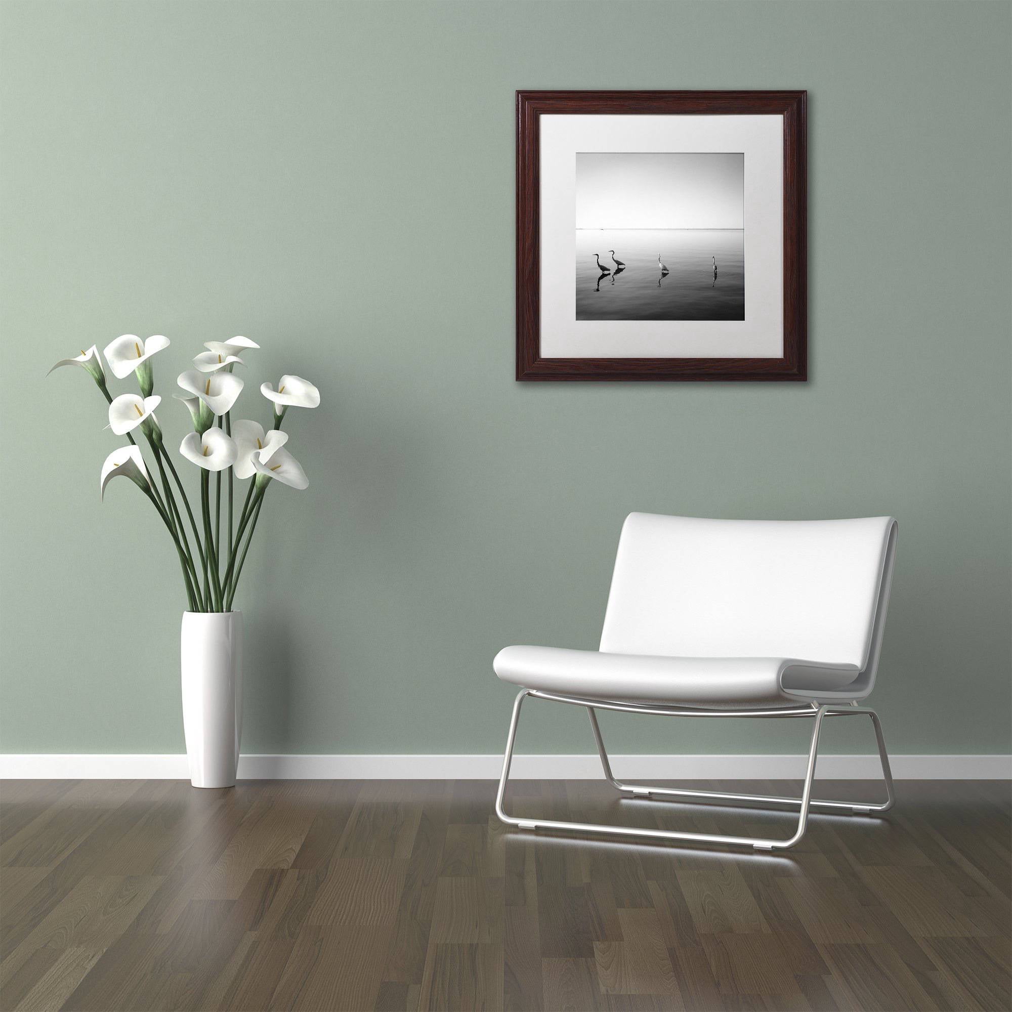 Trademark Fine Art "4 Herons" Canvas Art by Moises Levy White Matte, Wood Frame