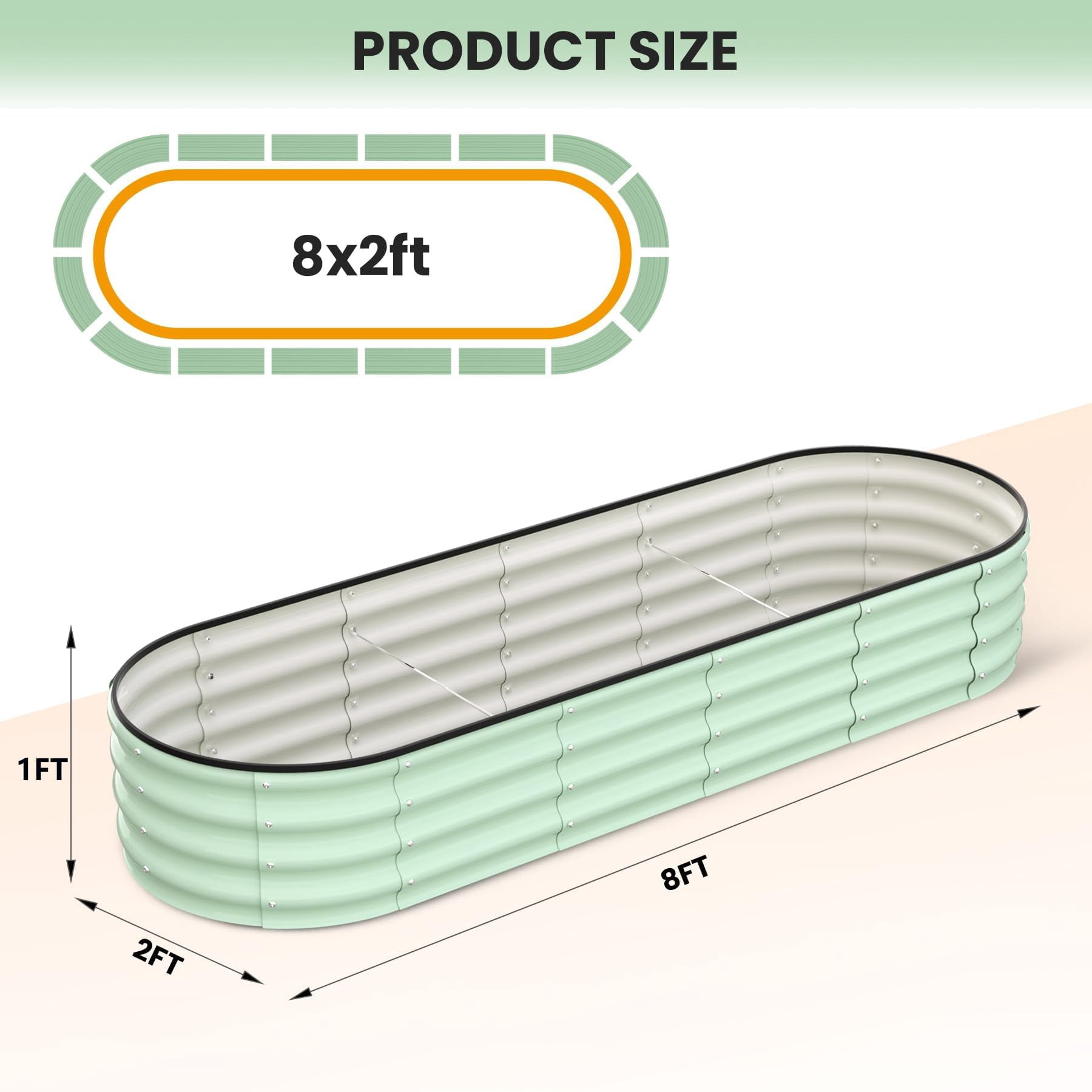 Heavy Duty Metal Raised Garden Bed – 8x2x1FT Oval Planter Box for Outdoor Vegetable, Flower, Herb Gardening, for Garden & Backyard & Patio, Olive Green