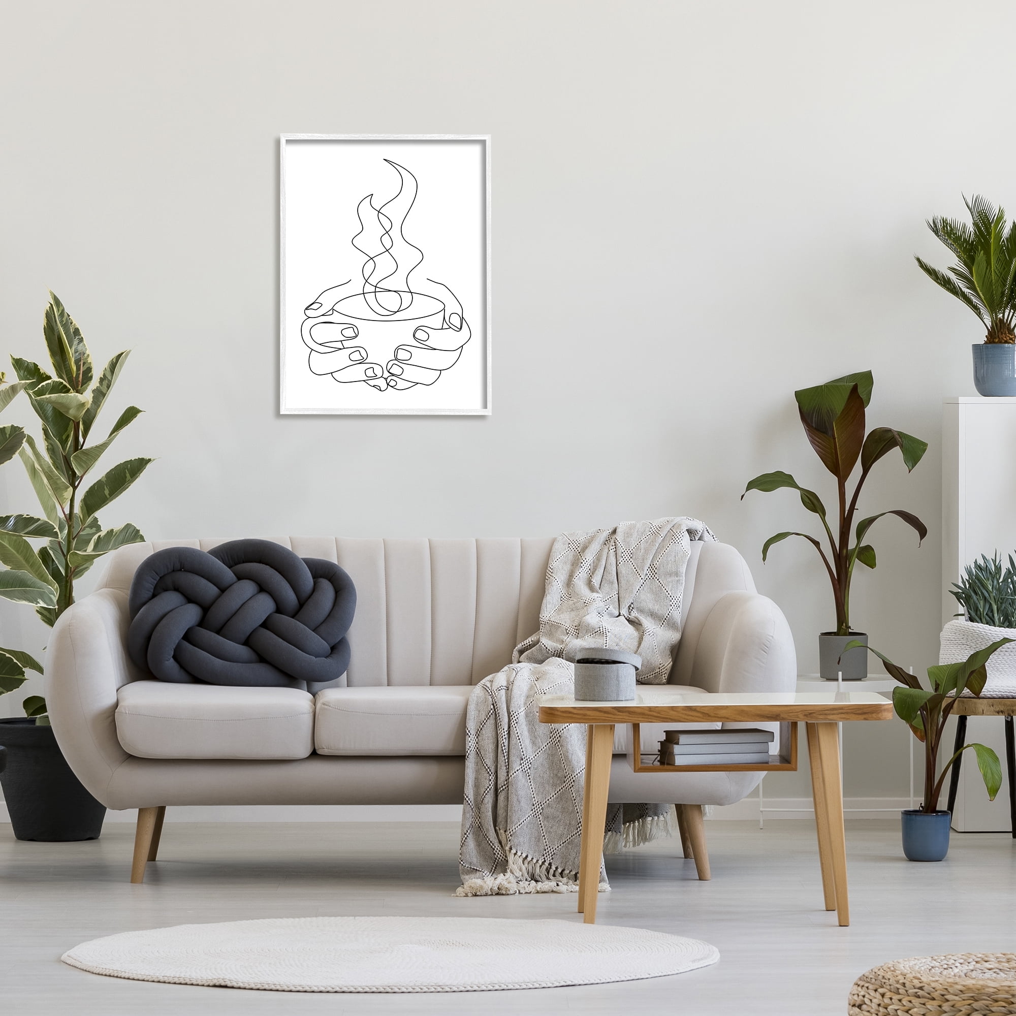Stupell Home Décor Industries Hands Grasping Hot Coffee Cup Minimal Line Drawing, 24 x 30, Designed by JJ Design House LLC