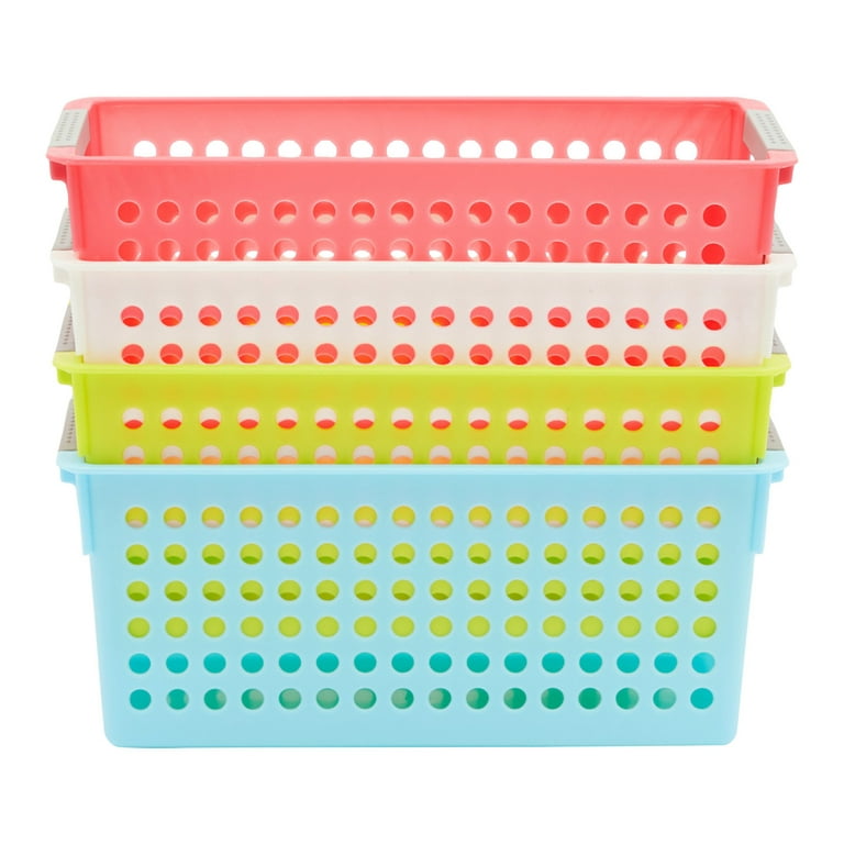 4 Pack Plastic Baskets for Storage, 4 Colors for Bathroom, Laundry Room, Pantry  Organization (11 x 5 Inches)