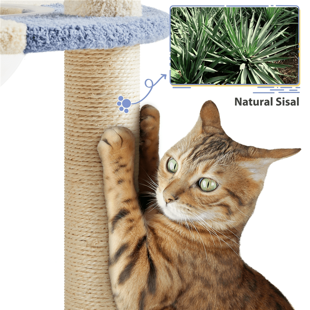 Alden Design 35.5″H Ocean Cat Tree with Padded Perch Natural Sisal for Kittens, Blue/Beige