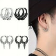 thumbnail image 3 of Raymard Men's Dragon Pattern Earrings Titanium Steel Hypoallergenic Piercing Men Hoop Earrings Dragon Totems Hip-hop Punk Jewelry, 3 of 6