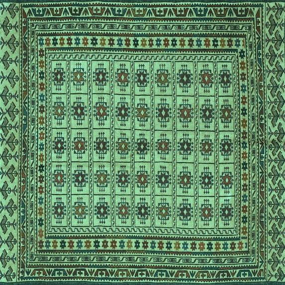Ahgly Company Machine Washable Indoor Square Southwestern Turquoise Blue Country Area Rugs, 7' Square