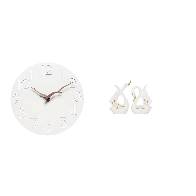 Reloj de pared con estatua de cisne, escultura de mesa de cisne, figura de cisne de , tablero de fibra de densidad media, cerámica. Adecuado