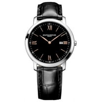 Baume & Mercier Classima Stainless Steel Black Dial Black Leather Strap Date Quartz Mens Watch MOA10127