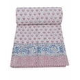 thumbnail image 4 of Hand Block Print Kantha Quilt Kantha Bedspread Kantha Blanket Cotton Throw Handmade Quilt Single Size Quilt Bedding, 4 of 4