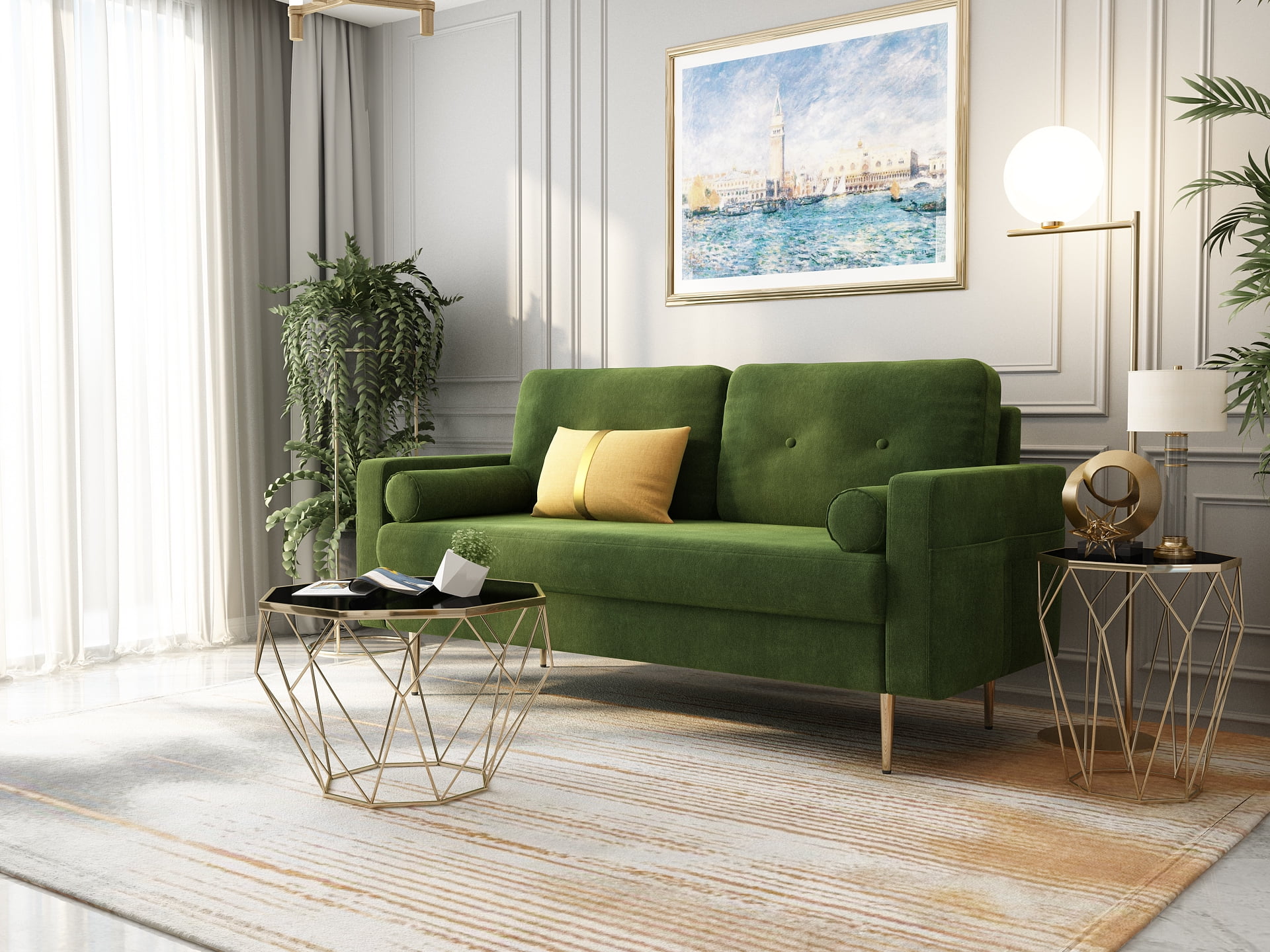 SofaInABox Real Velvet Modern Design 2 Seats Cozy Sofa Couch