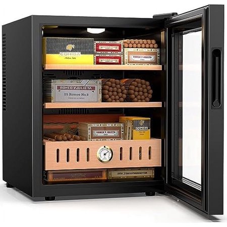 50L Electric Humidor, 300 Counts Cigar Humidor Cabinet with Cooling Temperature Control, Electric Cooling Cigar Fridge with Spanish Cedar Wood Shelves & Hygrometer, Christmas Gift for Men