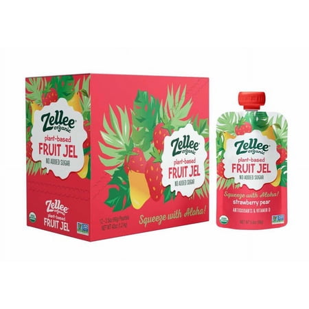 Zellee Organic Strawberry Pear Plant-Based Fruit Jel Pouches, 12 Ct