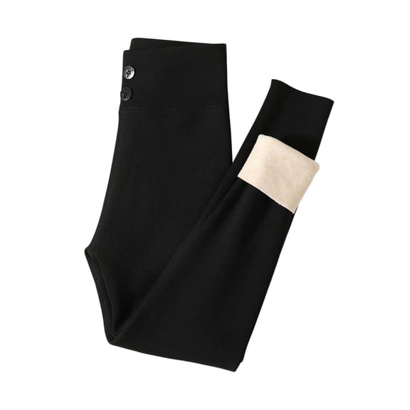 ZHOGXU Playful Button Waist Solid Color Winter Fleece Lined Leggings Kids Pants For Girls Comfortable Everyday Wear