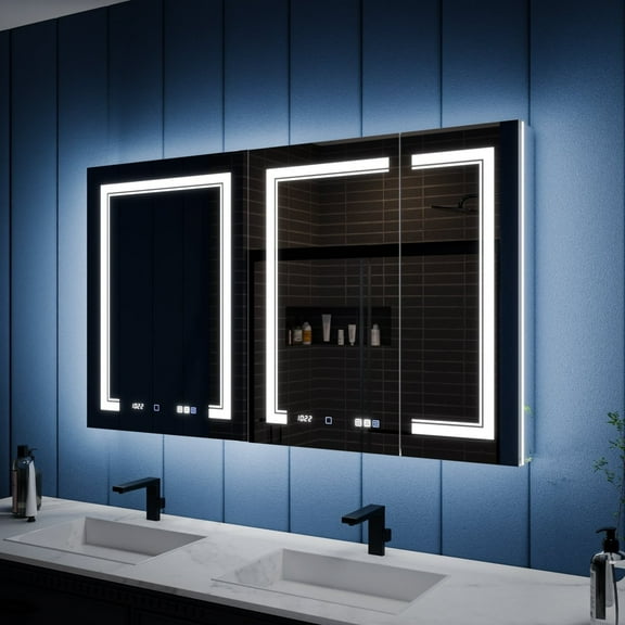 Illusion-B 54 Medicine Cabinet 54" x 32" LED Lighted Inset Mirrored with Magnifiers Front and Back Light